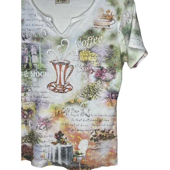 Cactus small jersey T-shirt round neck short sleeve coffee theme sequins bling - Picture 3 of 5